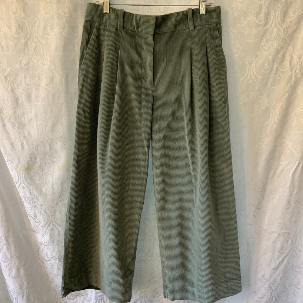Cos Wide Leg Sage Green Corduroy Pants Size 8
